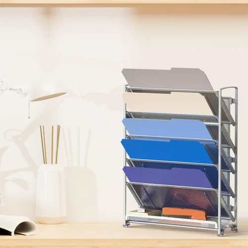 Miniatura 5 de Simple Houseware Organizador de 6 niveles para documentos con bandejas para cartas, para montaje en pared, color plateado Plata