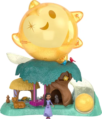 Mattel Disney Wish Toys, juego de estrella mágica con muñeca Asha y 7 orbes de deseos sorpresa, incluyendo 1 figura de estrella y 6 amigos animales,