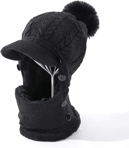 Miniatura 24 de HUAMULAN Gorro de invierno de una pieza para mujer, pasamontañas de forro polar, pasamontañas, máscara facial, bufanda, orejeras, esquí, nieve