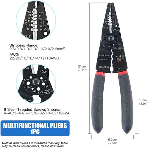 Miniatura 2 de Glarks Pelacables multifunción de 8 pulgadas, 10-22 AWG y 175 tuercas giratorias, conectores de cable eléctrico, terminales de tornillo con 5 piezas