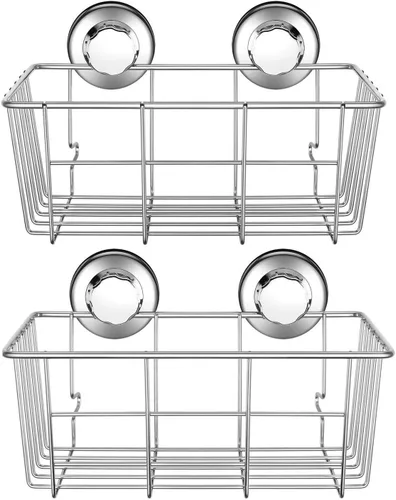 Miniatura 8 de SANNO Cesta de ducha con ventosa, cesta de baño profunda adhesiva, organizador de baño, cesta de almacenamiento de cocina para soporte de gel