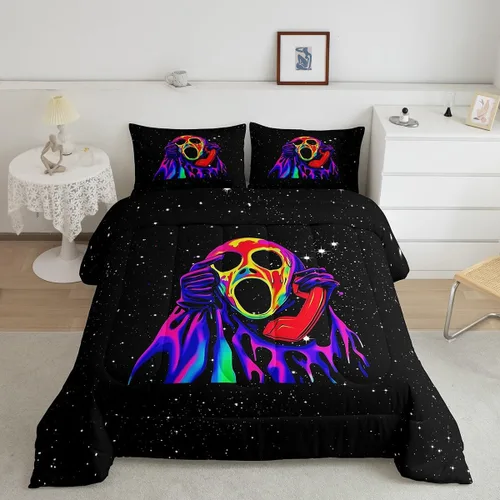 Miniatura 39 de Feelyou Juego de edredón de Halloween, color rosa fantasma, juego de ropa de cama tamaño individual, decoración para niños y niñas, lindo juego