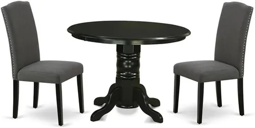 Miniatura 14 de East West Furniture SHEN3-BLK-69 - Juego de mesa de cocina de 3 piezas contiene una mesa de comedor redonda con pedestal y 2 sillas de comedor