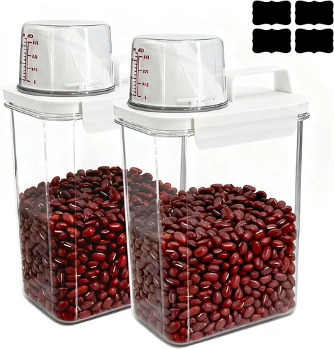 Juego de 2 recipientes de almacenamiento de cereales mejorados, organizador hermético de almacenamiento de alimentos de 54.1 fl oz (54 onzas) con