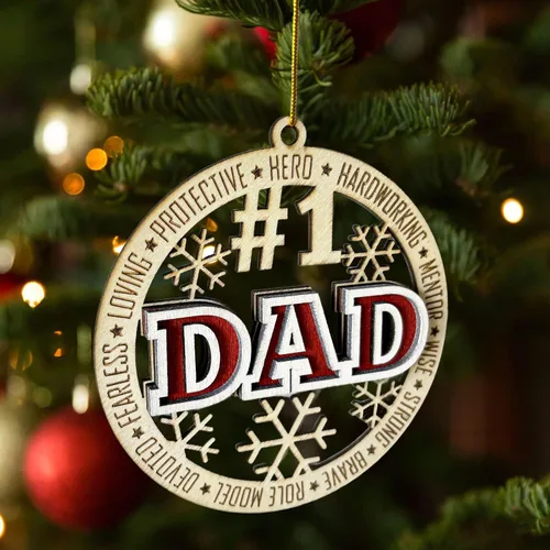 Miniatura 6 de #1 Adorno de Navidad de madera para papá - Best Dad Ever 2024, decoración de árbol del día del padre, adorno de héroe