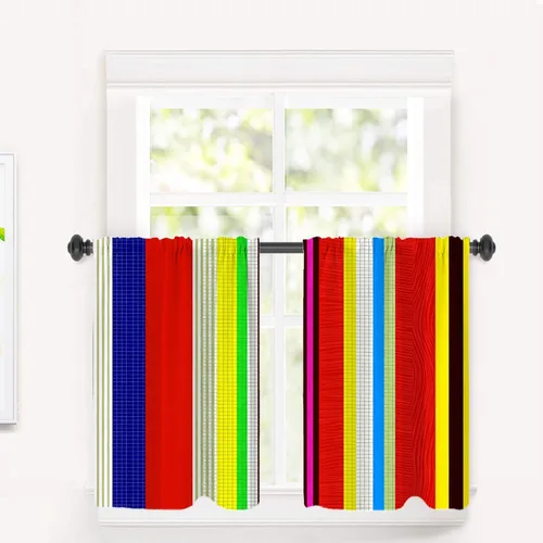 Miniatura 99 de Cortinas de cocina de hojas de arce otoñales para ventanas, hojas verdes y rojas sobre cenefas opacas negras, tratamientos de ventana de poliéster