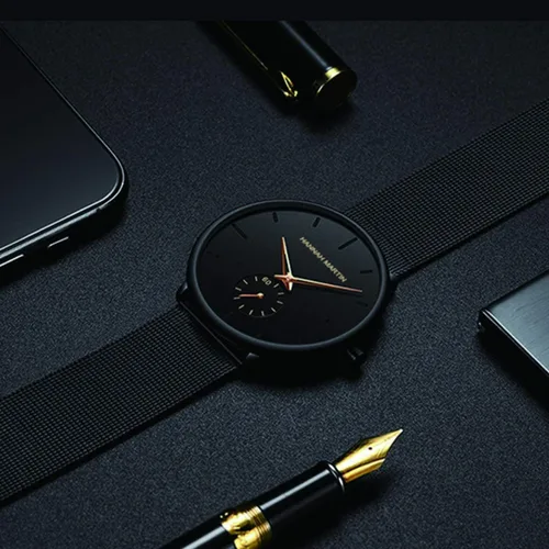 Miniatura 6 de Reloj de pulsera ultrafino negro para hombre, vestido impermeable de moda, correa de acero inoxidable