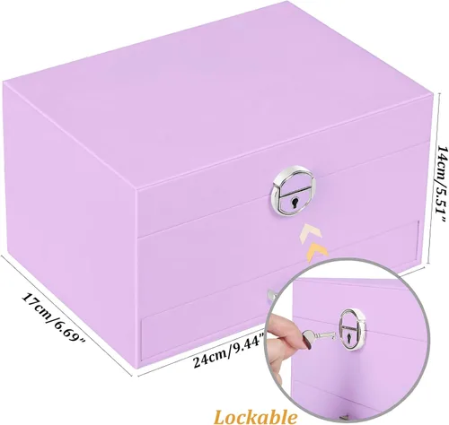 Miniatura 178 de Joyero de pendientes para mujeres y niñas, organizador de aretes de 5 capas, caja organizadora de joyas blanca con candado, collares y aretes