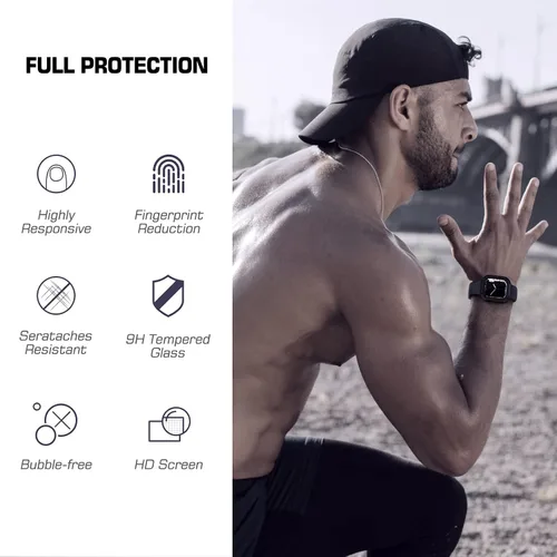 Miniatura 4 de EDIMENS Paquete de 2 fundas resistentes compatibles con Apple Watch de 1.772 pulgadas Series 9/8/7 con protector de pantalla de vidrio templado