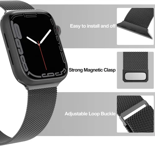 Miniatura 4 de EPULY Compatible con Apple Watch Band de 1.496 pulgadas, 1.575 pulgadas, 1.614 pulgadas, 1.654 pulgadas, Series 10 11, correas de malla de acero