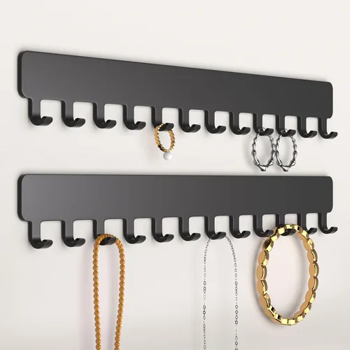 Bussdis Organizador de Collares - Organizador de Joyería Colgante, Autoadhesivo, Montaje en Pared, Paquete de 2, Negro