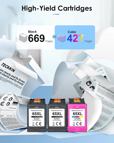 Miniatura 3 de TECKKIN 65XL - Paquete combinado de cartuchos de tinta negro/color (paquete de 3) de repuesto para tinta 65 65XL para impresora DeskJet 3755 3772