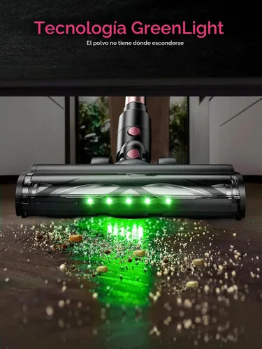 Miniatura 5 de Aspiradora inalámbrica, aspiradora de palo 10 en 1 con potente succión, manguera, luz LED verde, cepillo antienredos, aspiradora recargable ligera