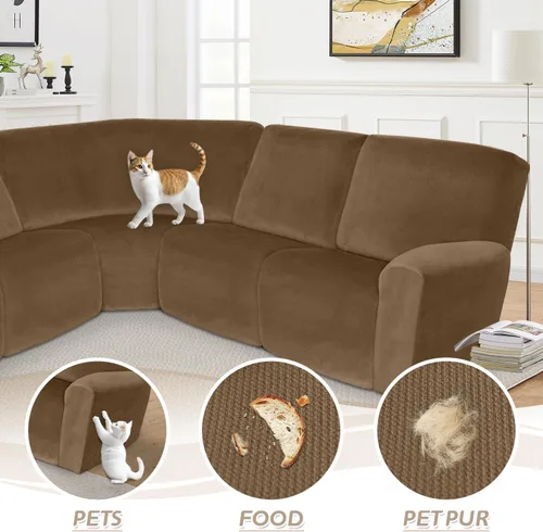 Miniatura 445 de Arfntevss Fundas de sofá seccional reclinable de terciopelo, Funda de sofá seccional de esquina para sofá reclinable, Funda elástica suave