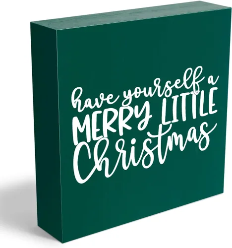 Miniatura 8 de Cartel de madera con diseño de árboles de Navidad divertidos, caja de madera con texto en inglés «Merry Christmas», arte rústico, estante