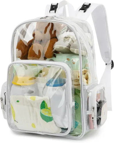 Miniatura 11 de Mochila transparente para pañales para bebés, niñas y niños, bolsas de pañales para mamá para mujeres (negro)