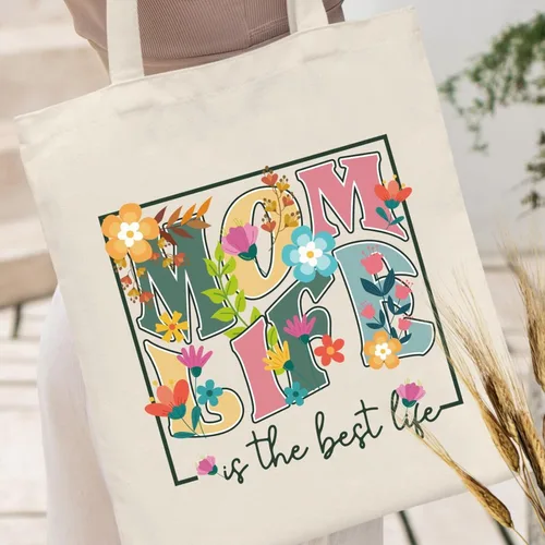 Miniatura 2 de Andeiltech Bolsa de lona para mujer, bolsa de viaje estética, bolsa de hombro reutilizable, regalo de cumpleaños para mamá Flor Mamá