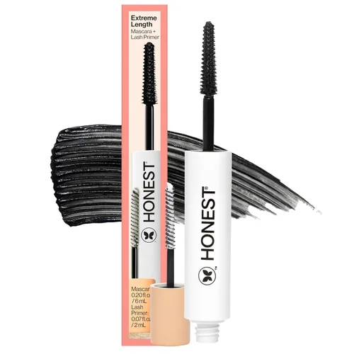 Honest Beauty Mascara de longitud extrema + base para pestañas 2 en 1 aumenta la longitud de la pestaña, volumen y definición: libre de silicona,