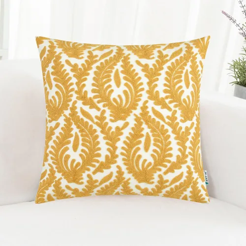 Miniatura 39 de HWY 50 - Fundas decorativas de almohada de 18 x 18 pulgadas en amarillo mostaza, funda de cojín bordada de algodón moderna de estilo rústico