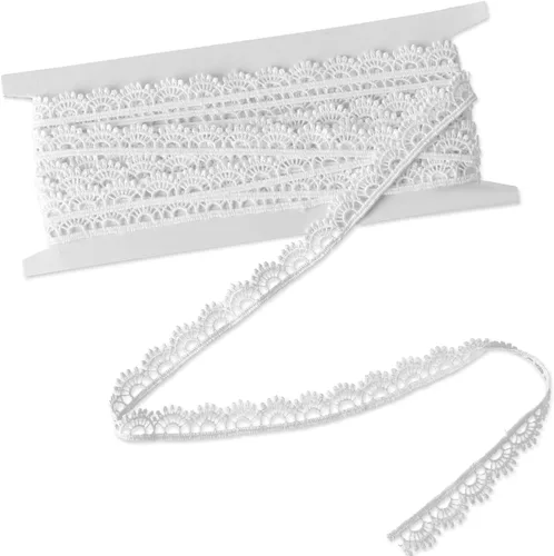 Cinta de Encaje, Blanca de 1/2''×5 Yardas de Ribete de Encaje Blanco de Ganchillo para Costura con Borde Festoneado Vintage, Cintas de Encaje para