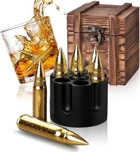 Regalos para hombres, papá, día del padre, regalo de cumpleaños de hija, hijo, esposa, niños, piedras de whisky con caja de madera, ideas únicas Oro