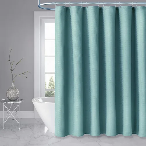 Miniatura 6 de Dynamene Cortina de ducha extralarga, 96 pulgadas de largo, tejido gofre, cortina de ducha de tela gruesa resistente, juego de cortinas de baño