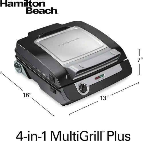 Miniatura 5 de Hamilton Beach - Combo de parrilla interior y plancha eléctrica 4 en 1 con cocina de tocino, se abre plana para doble superficie de cocción, placas