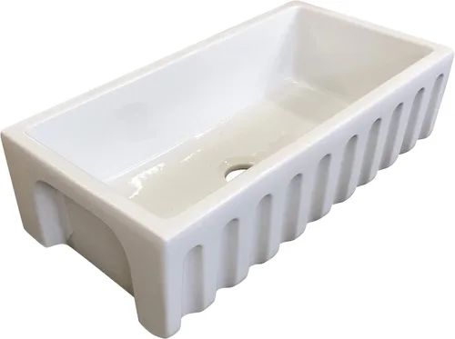 Miniatura 5 de Fregadero de arcilla refractaria, fregadero de cocina con delantal de granja de un solo tazón, opción de instalación reversible plana o acanalada