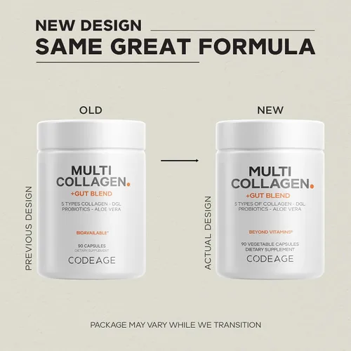 Miniatura 3 de Codeage Suplemento de mezcla de colágeno múltiple + intestinal, probióticos digestivos, regaliz DGL, aloe vera, hoja de menta orgánica, olmo