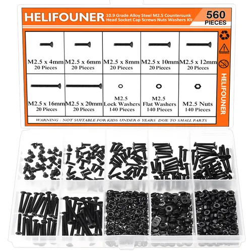 Miniatura 19 de HELIFOUNER 560 piezas M3 x 0.157 in, 0.236 in, 0.315 in, 0.394 in, 0.472 in, 0.630 in, 0.787 in, cabeza hexagonal, tornillos, arandelas, tuercas