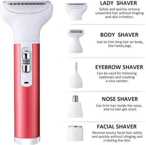 Miniatura 2 de Afeitadora eléctrica para mujer, depilación eléctrica recargable, carga USB, 5 en 1, afeitadora sin dolor para bikini, mujer, área, nariz, axila