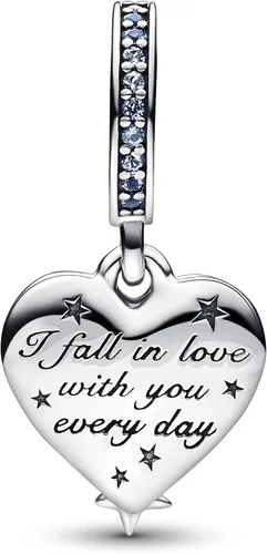 Miniatura 2 de PANDORA Colgante doble de corazón de estrella fugaz celestial 792356C01, Plata esterlina Zirconia cúbica