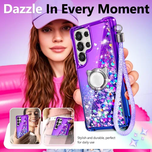 Miniatura 129 de NGB - Funda de teléfono diseñada para Samsung Galaxy S9+ Plus, morado/azul, con purpurina líquida para mujeres y niñas, con protector de pantalla