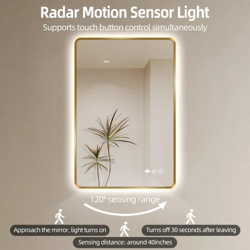 Miniatura 6 de Espejo LED Negro para Baño, 32"x24" Espejo de Baño Inteligente con Luces, Sensor de Movimiento, Antivaho, Regulable Sin Escalones y 3