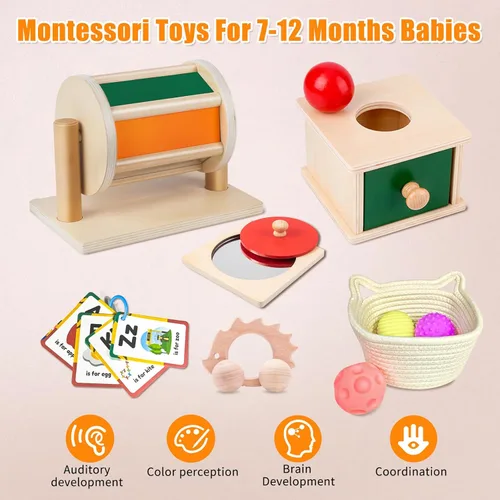Miniatura 2 de Juguetes Educativos Montessori para Bebés de 7-12 Meses, Kit Educativo de Aprendizaje Temprano 7 en 1 para Regalos de Niños Pequeños, Incluye Tambor