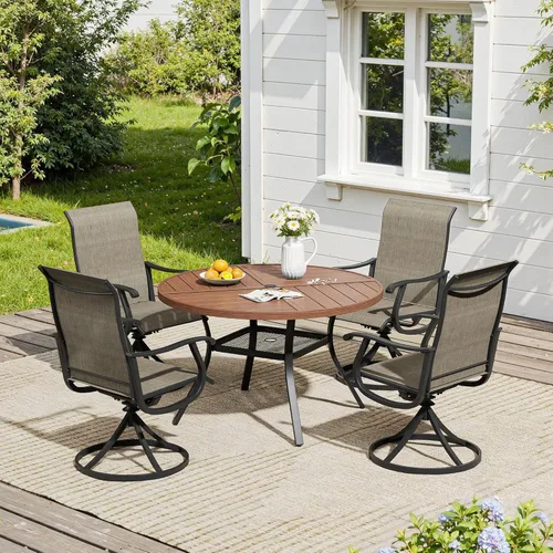 Miniatura 27 de VICLLAX Muebles pequeños de exterior de 3 piezas, 2 sillas giratorias de patio y mesa redonda pequeña para 2, sillas de carbón oscuro y negro