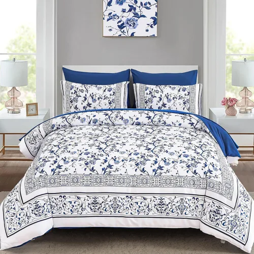 Miniatura 2 de Dobuyly Floral Comforter Twin Size Set, 5 Piece Bed in a Bag Blue Flowers on White Botanical Bedding Set, Soft Microfiber Bedding Comforter Sets for