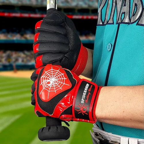 Miniatura 5 de J&S Sporting Spider Grip - Guantes de bateo de béisbol antideslizantes - Agarre antideslizante duradero para hombres y jóvenes jugadores Negro rojo