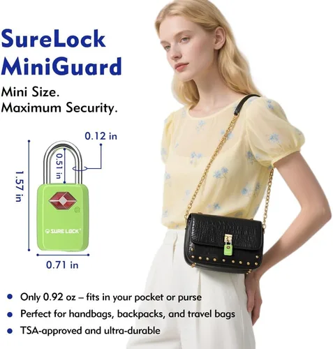 Miniatura 3 de Sure Lock Cerraduras de equipaje aprobadas por la TSA con llaves para viajes, cuerpo de aleación de zinc con grillete de acero, llave similar, llave