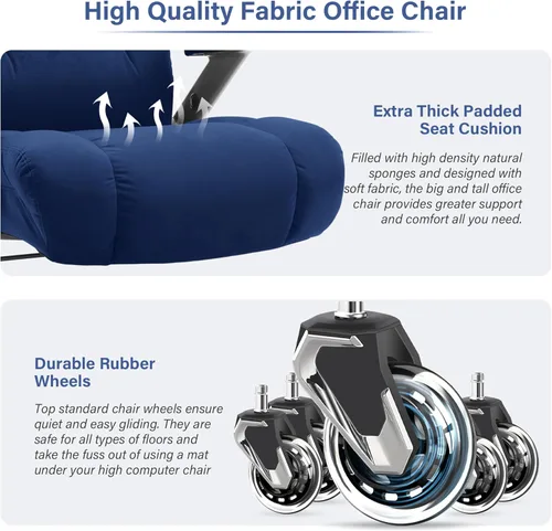 Miniatura 7 de Silla de oficina grande y alta, 700 libras, silla de escritorio ejecutiva con soporte lumbar ajustable, brazos abatibles 3D, ruedas silenciosas
