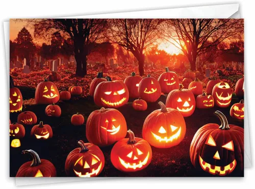 NobleWorks Tarjeta de felicitación de Halloween con sobre de 5 x 7 pulgadas (1 tarjeta) calabazas brillantes - C10194BHWG