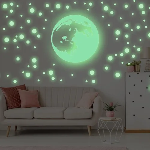 Miniatura 2 de Calcomanía de pared que brilla en la oscuridad con estrellas y luna – Calcomanía de techo brillante para habitación de niños, decoración de luz