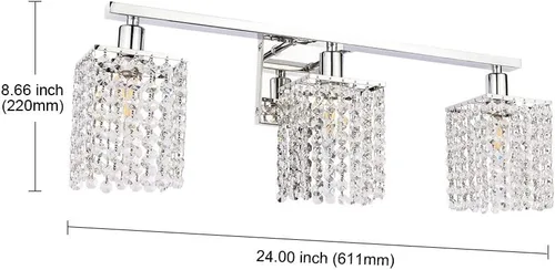 Miniatura 4 de BONLICHT Aplique de pared con gotas de cristal, 3 luces modernas para tocador de baño sobre espejo cromado pulido, lámpara de pared de lujo