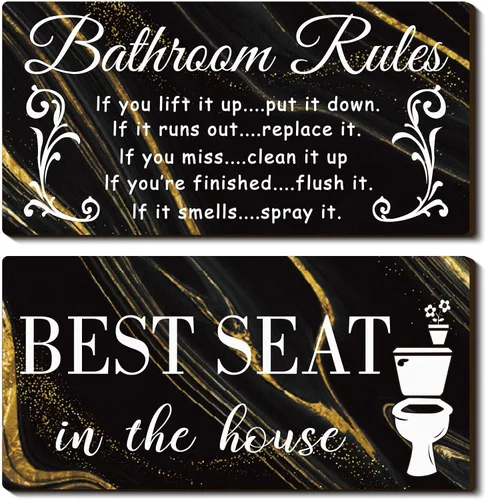 Jetec 2 Piezas Decoración de Pared de Baño, Reglas del Baño, Arte de Pared con Flores, Letreros de Baño Divertidos, Decoración Rústica de Baño,