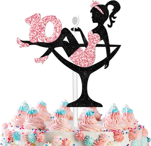 Decoración para tartas de niña sentada para niña, dama, 10 cumpleaños, maquillaje, spa, temática de fiesta, suministros de decoración de 10 siluetas