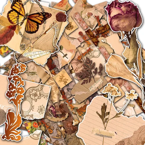 Miniatura 2 de HANATABA - Paquete de papel (15 hojas de 8 x 11 pulgadas), flores secas y papeles viejos HANATABA Vintage Art Deco Styled Efímera para Decoupage