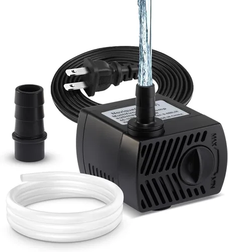 Bomba de agua sumergible de 105 GPH con cable de alimentación de 4.76 pies y 2 boquillas, 5 W, ultra silenciosa, mini bomba de agua para acuario de