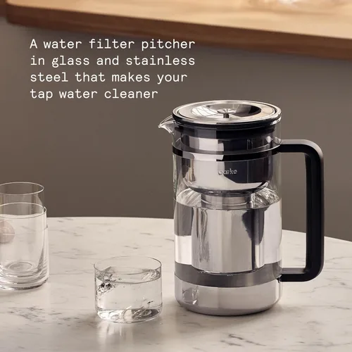 Miniatura 2 de Aarke Purificador - Jarra de filtro de agua de vidrio y acero inoxidable de alta calidad, sistema de filtro recargable y gránulos, jarra de 2.8 L