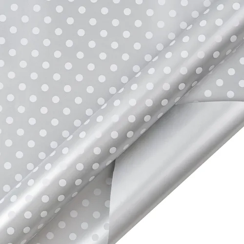 Miniatura 3 de WRAPAHOLIC Papel de regalo reversible, mini rollo, 17 pulgadas x 33 pies, estampado plateado y diseño de lunares para cumpleaños, vacaciones, bodas