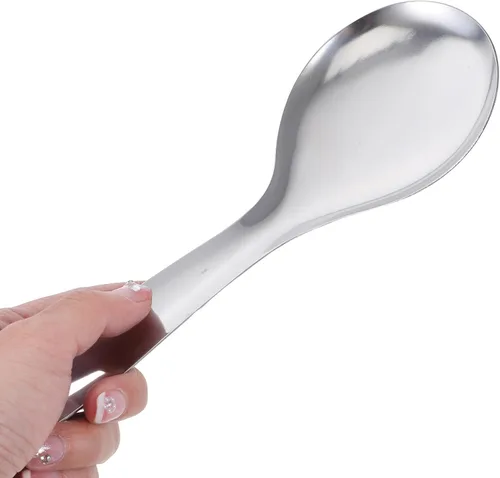 Miniatura 6 de Kichvoe Juego de 3 cucharas de arroz de acero inoxidable, cucharas de cocina ligeras, cuchara de arroz para servir sopas y guisos, fácil